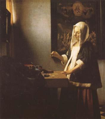 Jan Vermeer Woman Holing a Balance (mk08) oil painting image